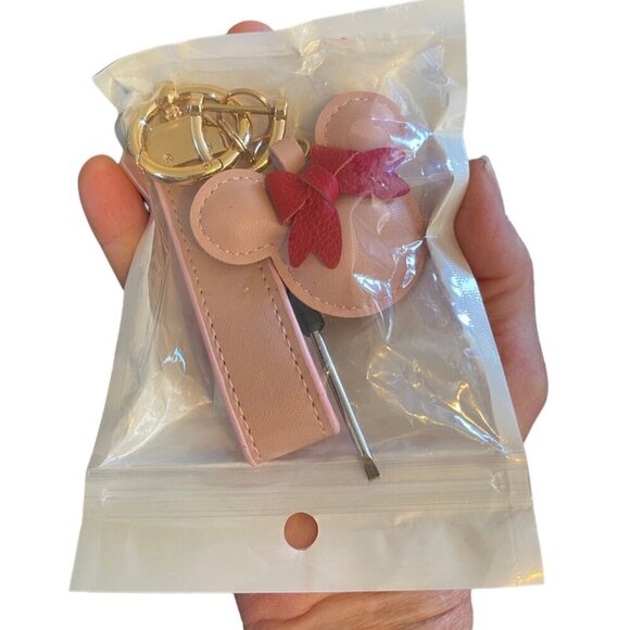 Minnie Mouse Pink Pillow Puff Vegan Wristlet Pink Mouse Ears Back Backpack Charm - Picture 3 of 5